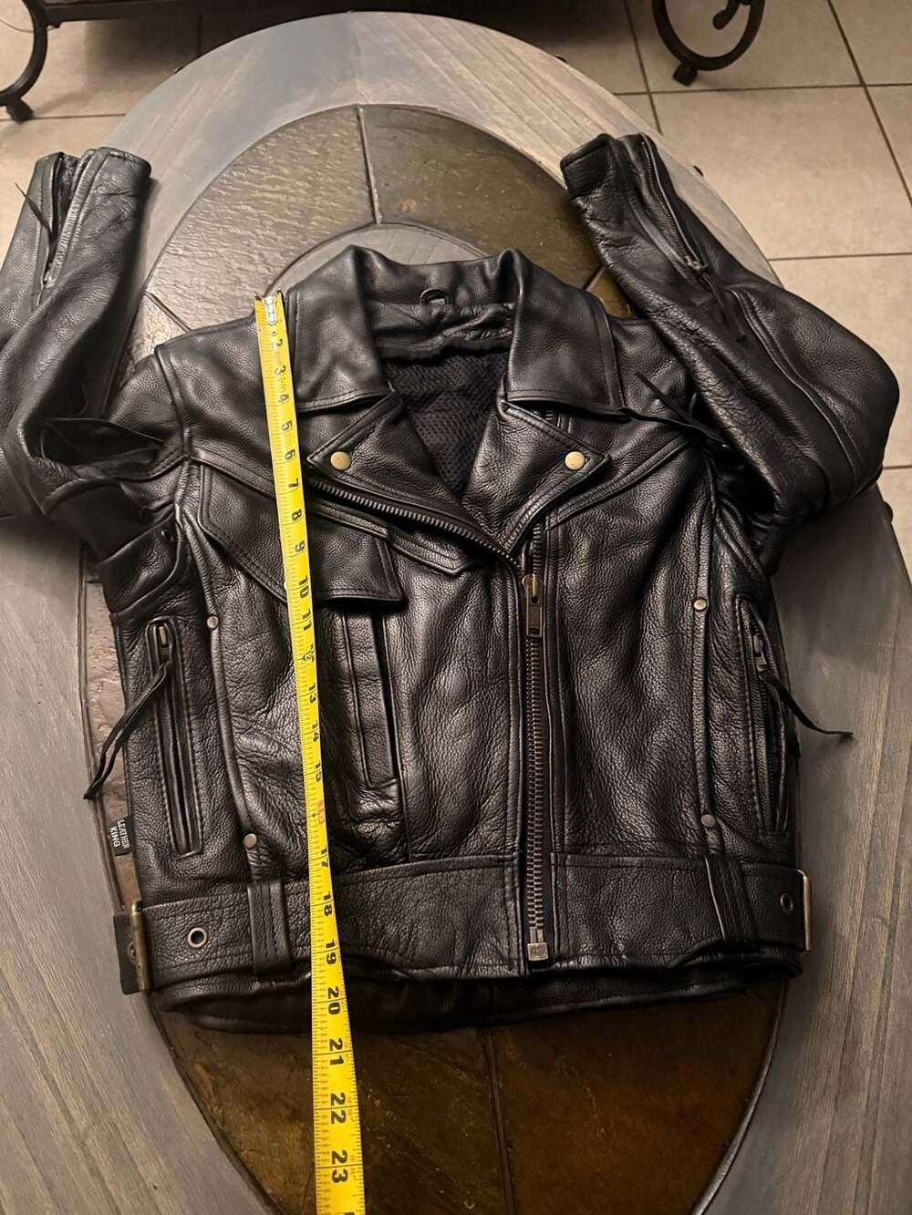 Leather King Heavy Black Leather Biker Jacket Harley Davidson Back Patch